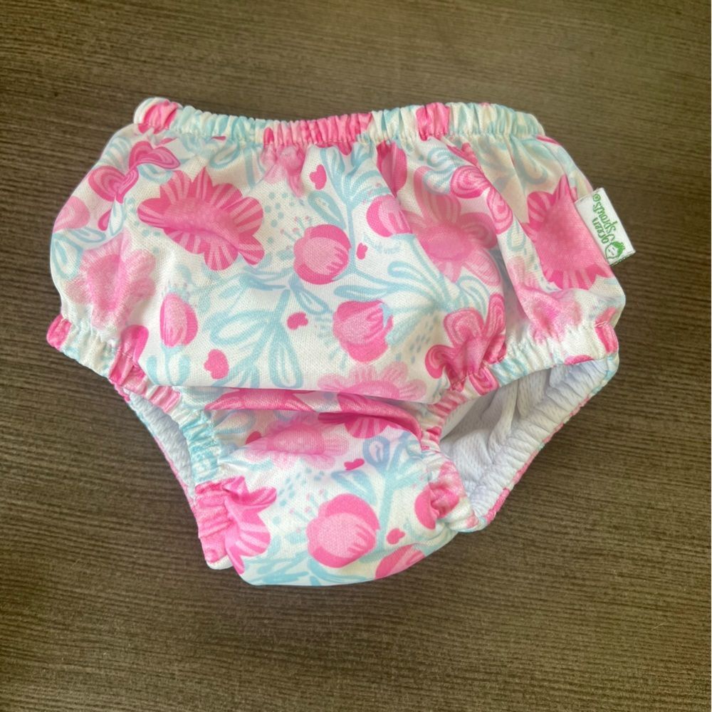 Green Sprouts 6 months 10-18 pounds swim diaper- floral pink white baby girl
